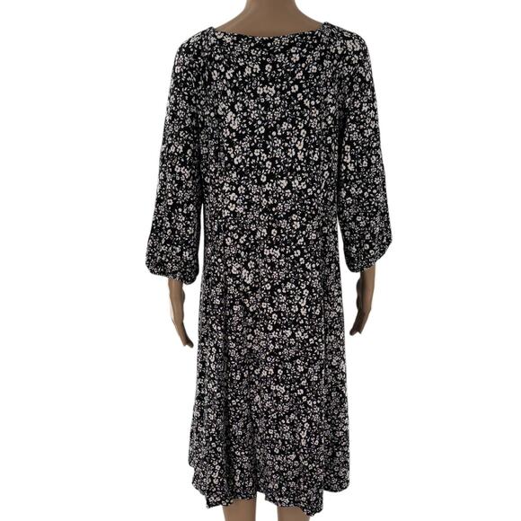 J.Jill White Floral Square Neck Black Button Down Midi Dress - Picture 9 of 12
